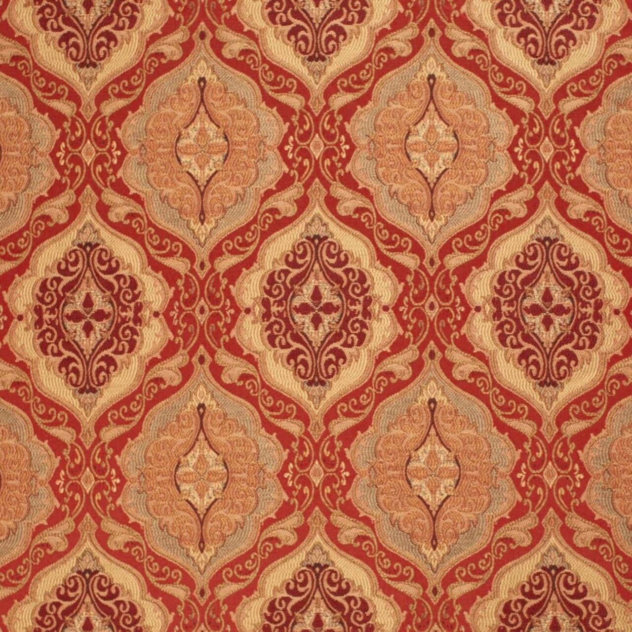 Red Damask Woven Pattern Upholstery Fabric by The Yard - SKU: Franco Sienna
